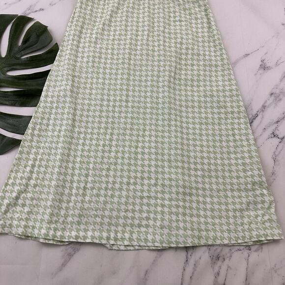 Roxy Houndstooth Midi Dress Size S Mint Green White Puff Sleeve Pastel - Picture 4 of 10
